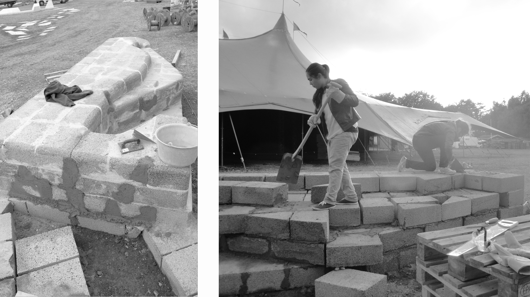 The following pictures are captions of me and my classmates working on our designs for Urban Popup at the Roskilde Festival 2013. Benches, installations, lights and a dancefloor. This picture: Zühranur Çelik & Josefin Norrby